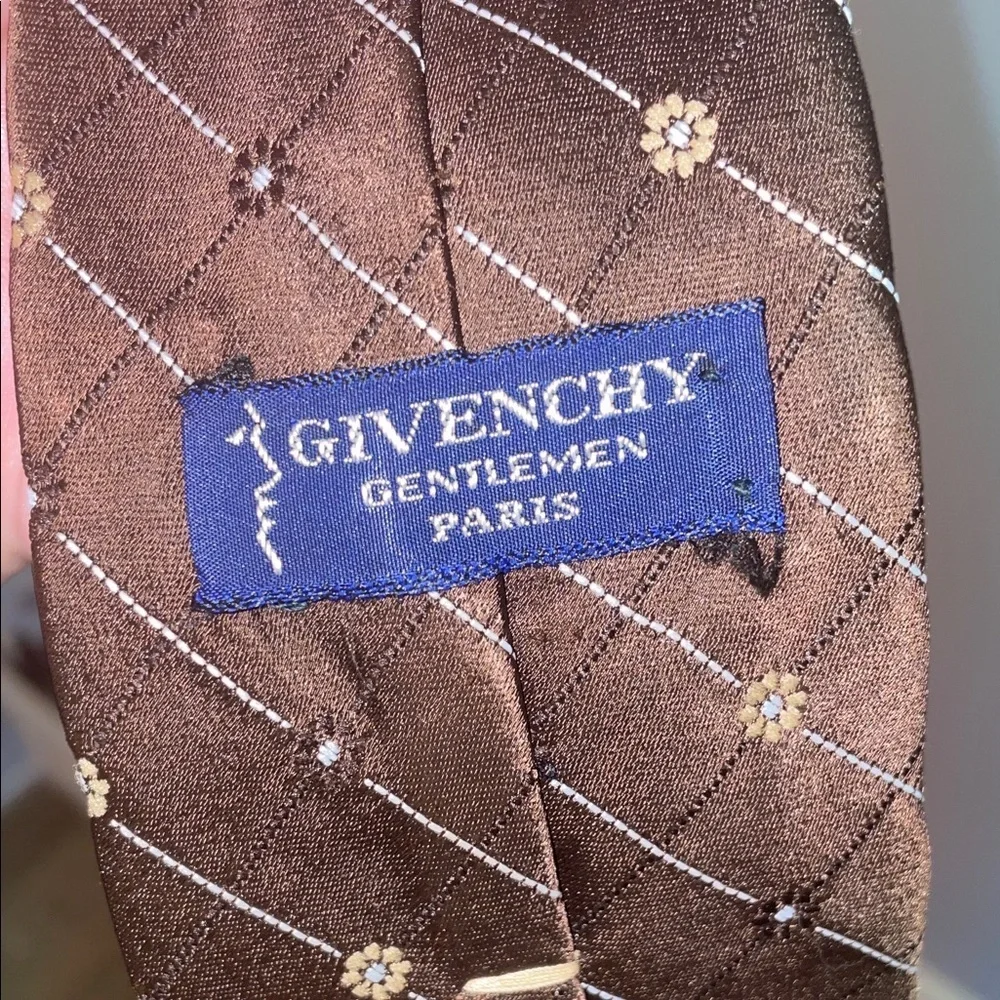 Givenchy Brown Floral Embroidered Polyester Vintage Necktie Tie